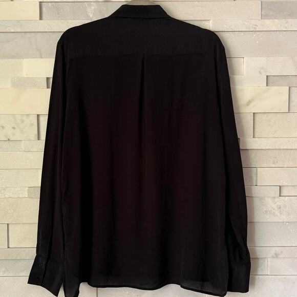 1.2.3. PARIS 100% Silk Tuxedo Style Button Front Blouse Top Long Sleeve Black 14 - Picture 2 of 9